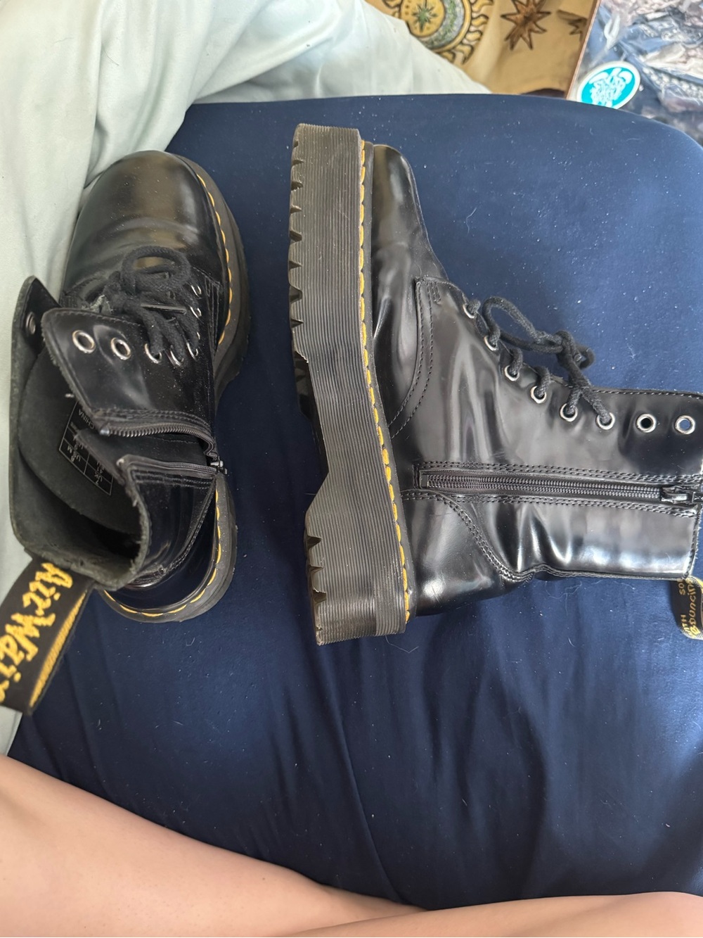 Dr. Martens Black Leather Platform Lace-Up Combat Boots